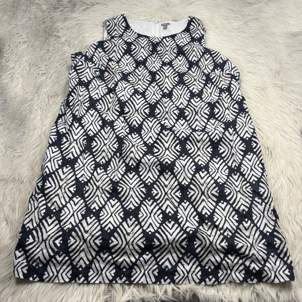 J. Jill Women's Plus 24 Black Geo Leaf Print Linen Shift Dress Boho Resort